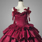 Burgundy Sleeveless Multi-Layered Ruffle Bowknot Herringbone Gothic Lolita Dress Homecoming Dress nv5327