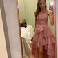 Rosa süßes herzförmiges Tube-Top mit schulterfreier Schleife, langes Abendkleid, Ballkleid, Abendkleid, Partykleid, NV2502