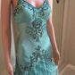 Blue Vintage Exquisite Beaded Lace Spaghetti Strap Long Prom Gown Evening Dress Party Dress nv3540