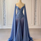 Blue Fashion Ruffle Elegant Long Satin Floor Length Rhinestone Strap Prom Dress Evening Dress Party Dress nv5119