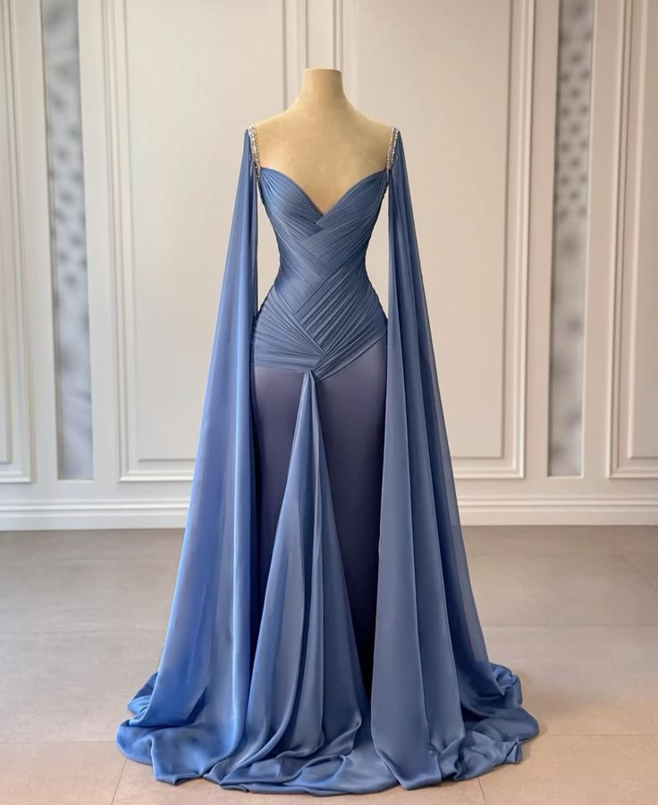 Blue Fashion Ruffle Elegant Long Satin Floor Length Rhinestone Strap Prom Dress Evening Dress Party Dress nv5119