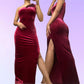 NiceVestidos--Burgundy Retro One-Shoulder Exquisite Floral Long Velvet Prom Dress Nv5580