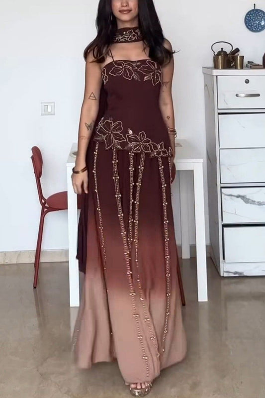 NiceVestidos--Black/Brown Gradient Retro Exquisite Floral Beading Fashionablend Elegant Chiffon Long Prom Dress Graduation Dress NV5853