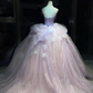 Strapless Lavender Prom Dress Sweetheart Neck Rhinestone Corset 3D Butterfly Tulle Ball Gown  NV7050