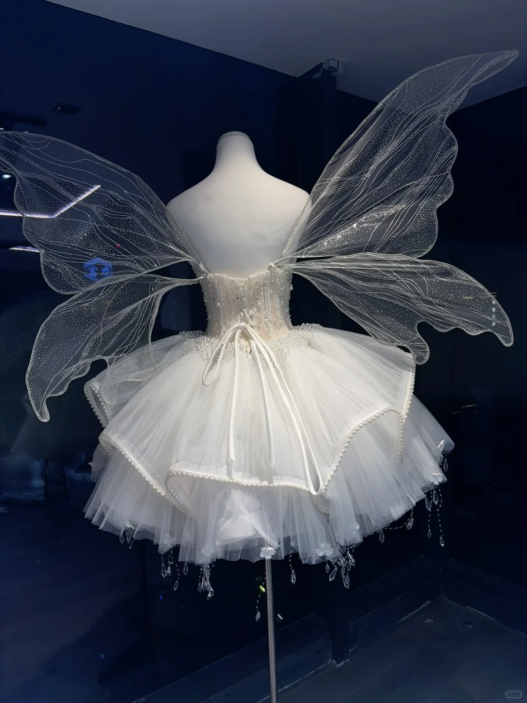 White Fairy Short Tulle Formal Gown Pearl Beaded Corset With Sparkly Wings  NV6952