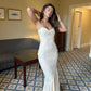 Light Yellow Lace Tulle Elegant Mermaid Sleeveless Off-shoulder Dress Ball Gown Evening Dress nv1892