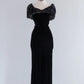 NiceVestidos - Robe de mère de la mariée mi-longue en velours noir et dentelle, style digne mère NV5810