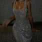 Silver Shiny Sequins Long Evening Gown Party Dress nv5246