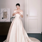 Off Shoulder Satin Ballgown Wedding Dress, Ivory Embroidered Bridal Gown  NV7285