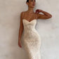 Light Yellow Lace Tulle Elegant Mermaid Sleeveless Off-shoulder Dress Ball Gown Evening Dress nv1892