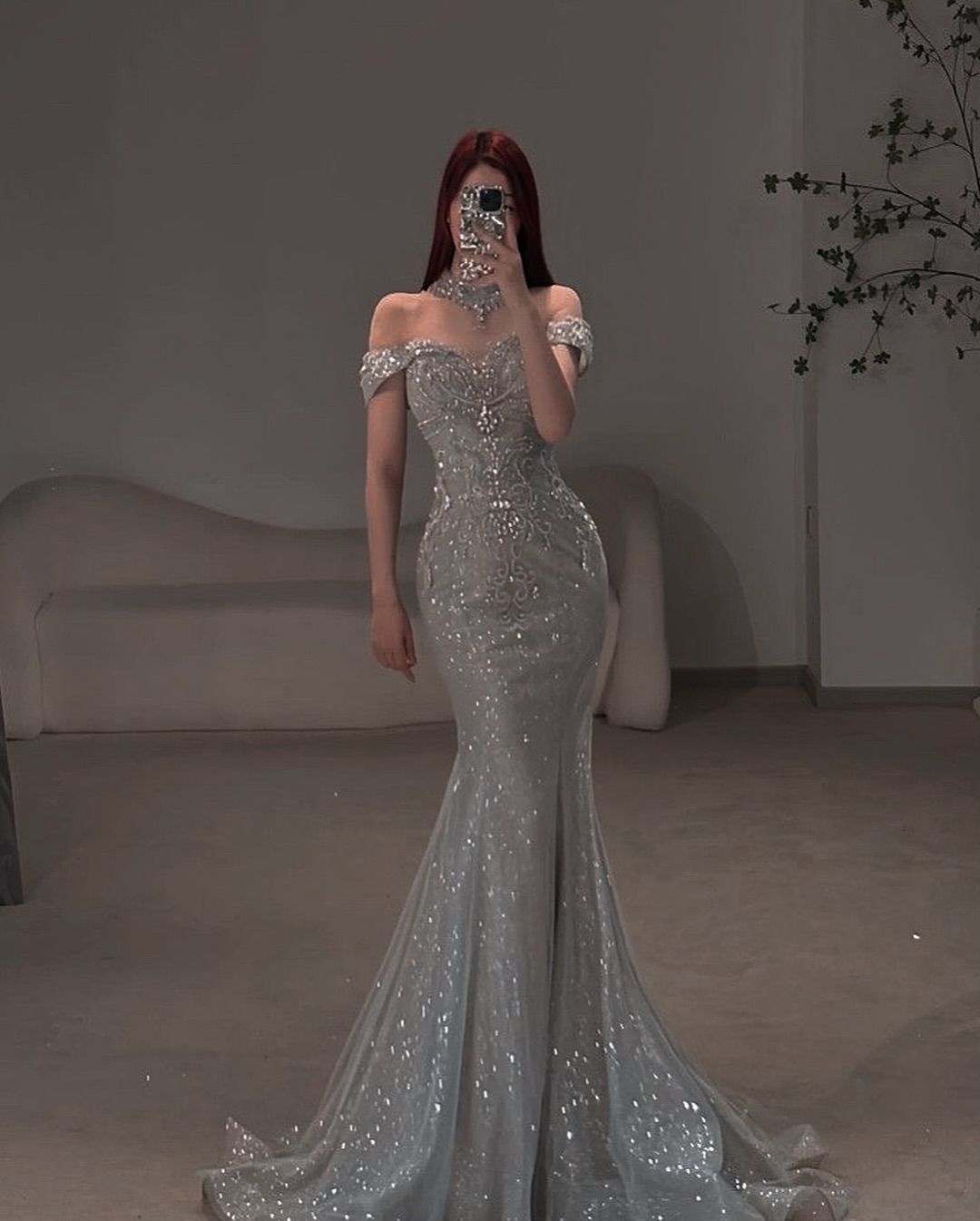 NiceVestidos-Silver, Glamorous, Sparkling, Fashionable Sequined Mermaid Slim-Fit Long Floor-Length Prom Dress NV6116