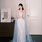 Light Silver Beaded Fringe Mermaid Prom Gown With Sheer Tulle Cape  NV7276
