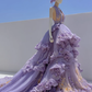 Lavender Purple Halter Fairy A-Line Gown with Cascading Ruffle & 3D Florals  NV7507