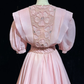 Dusty Pink Puff Short Sleeve Vintage Midi Dress Hand Beaded Floral Embroidery Flowy Chiffon A-Line Tea Length Gown  NV6893