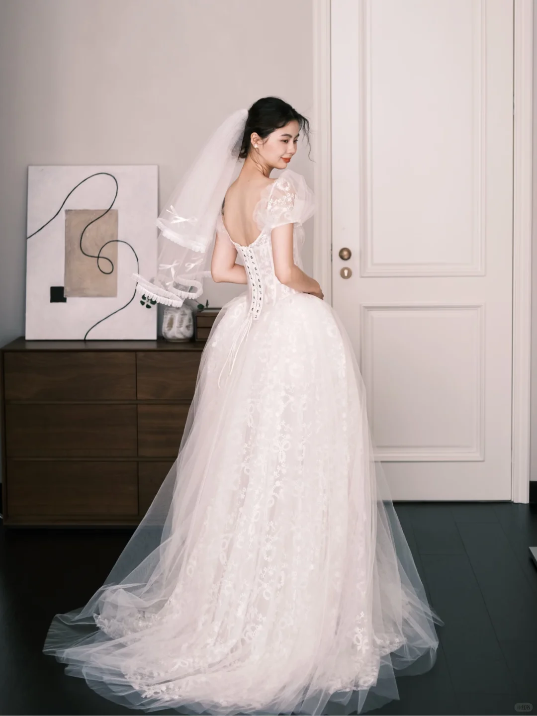 Puff Sleeve Lace Ballgown Wedding Dress Square Neck Bridal Gown  NV7267
