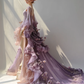 Ombre Lavender Blush Fairy Tulle Gown with Open Back and 3D Floral Appliqué  NV7504