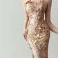 Strapless Champagne Gold Mermaid Prom Dress 3D Floral Sequin Gown  NV7120