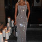 Silver Shiny Sequins Long Evening Gown Party Dress nv5246