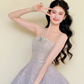 Strapless Lavender Ombre Sequin Tulle Prom Dress, Beaded Ball Gown Evening Dress  NV7418