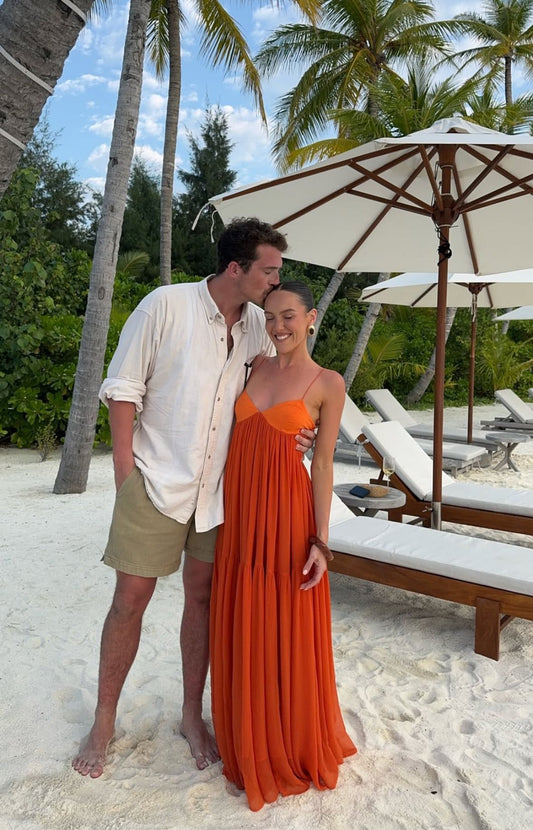 Orange Spaghetti Strap Long Chiffon Prom Dress Evening Dress Holiday Party Dress nv5184