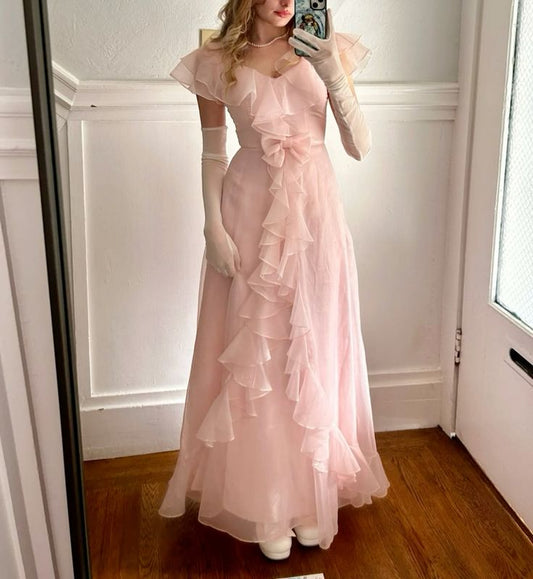 Pink sweet cute long Chiffon prom dress evening dress Christmas holiday party dress nv3065