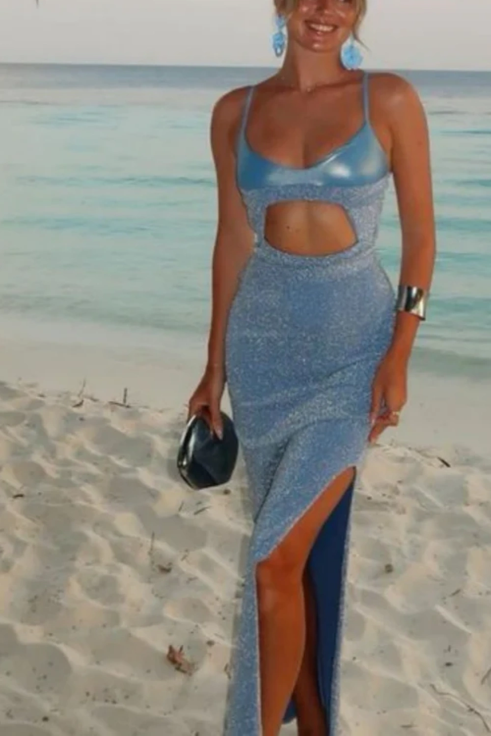 Blue Sparkling Sequin Long Prom Gown Party Dress nv5189