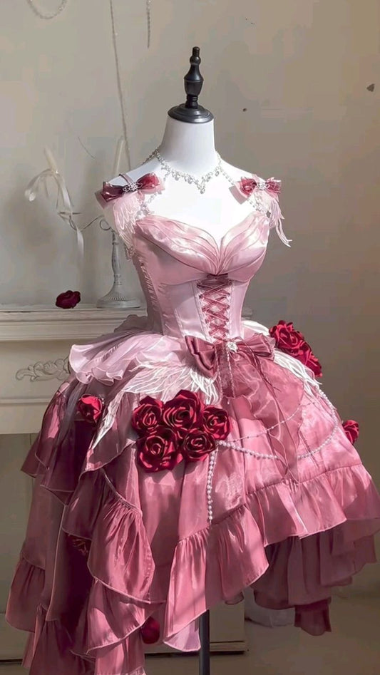 Pink Sweet Floral Short Homecoming Dress Birthday Dress nv5174