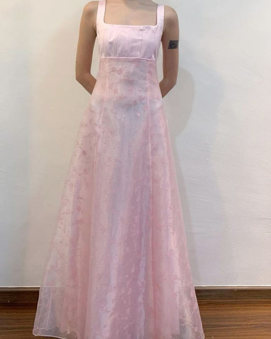 NiceVestidos--Pink Floral Long/Short chiffon Prom Dress Nv5600