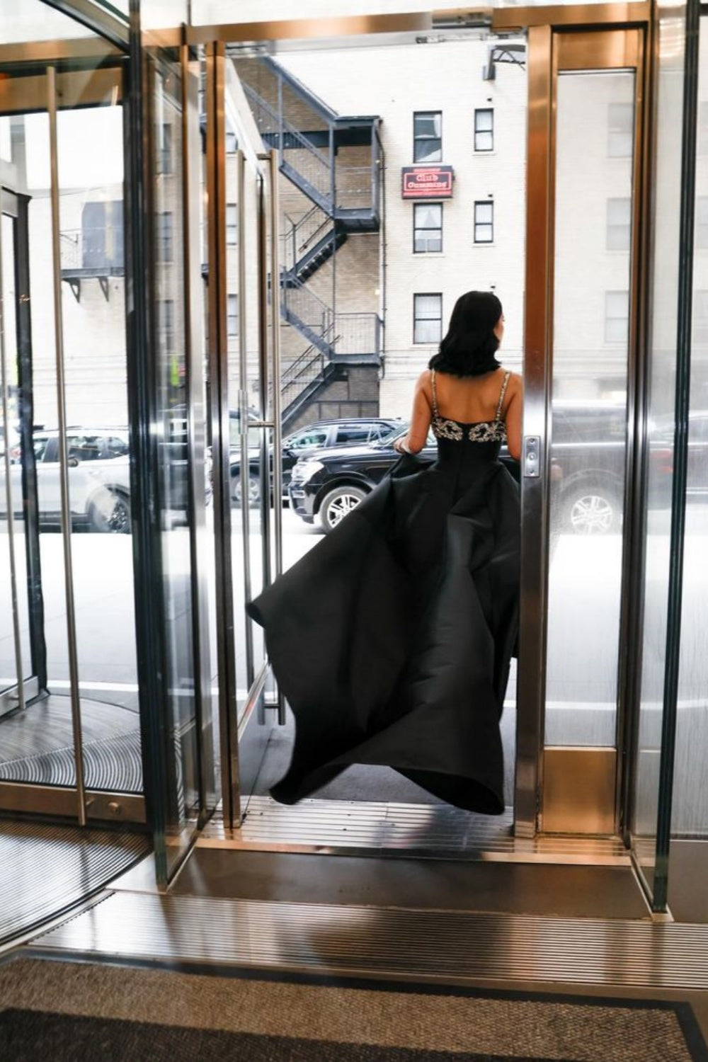 Luxury Palace Style Spaghetti Strap Beaded Gown | Black Satin Ballgown Train Maxi Dress for Red Carpet Gala Awards Ceremony High-End Social Event NV6270