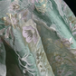 Off Shoulder Mint Green Vintage Prom Dress Floral Jacquard Satin Fit and Flare Tea Length Formal Gown  NV6906