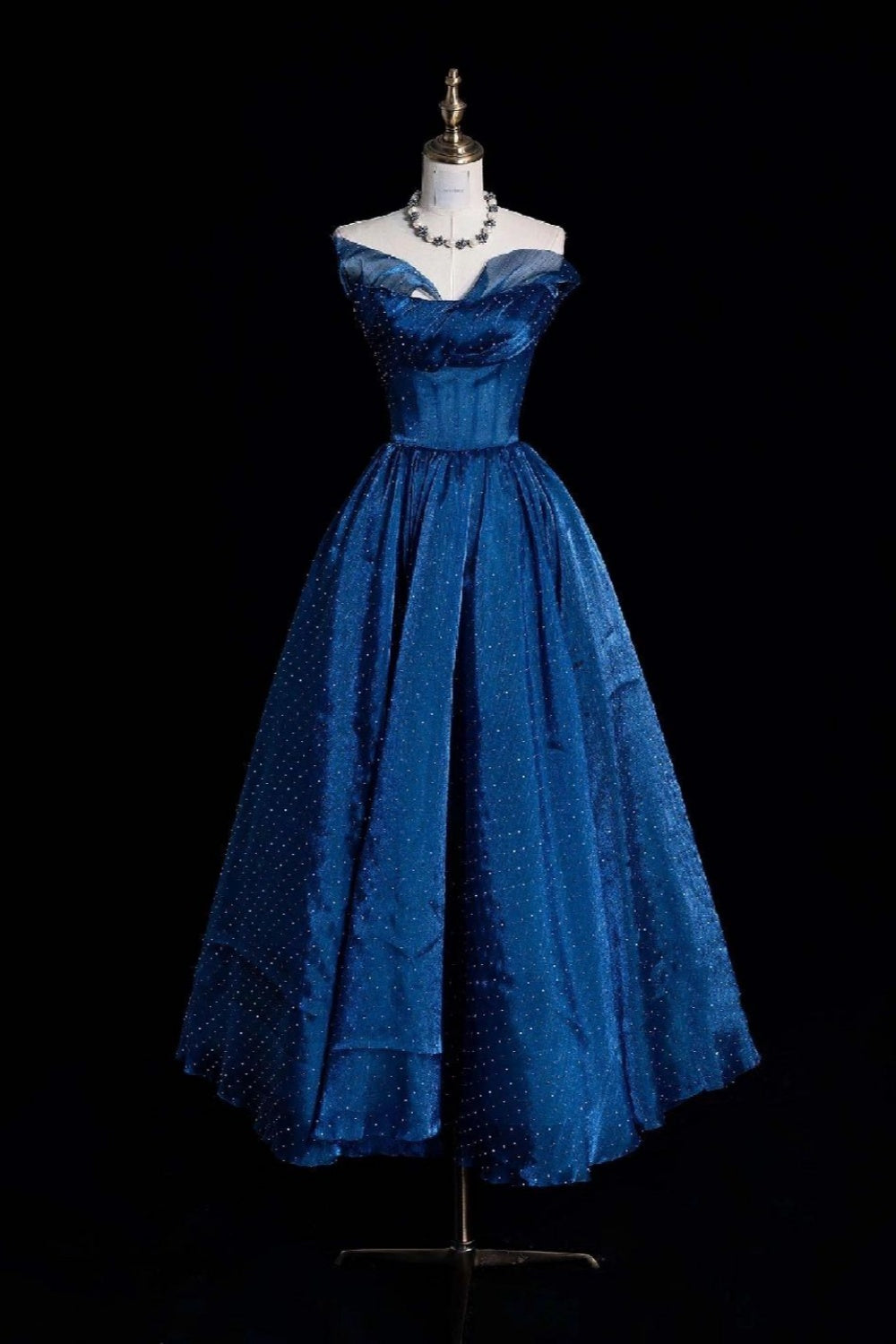 Royal Blue Sequin Off-the-shoulder Ball Gown: Starlight Decoration, Fitted Waist, Evening Fairy Maxi Dress NV6428