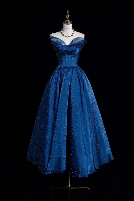 Royal Blue Sequin Off-the-shoulder Ball Gown: Starlight Decoration, Fitted Waist, Evening Fairy Maxi Dress NV6428