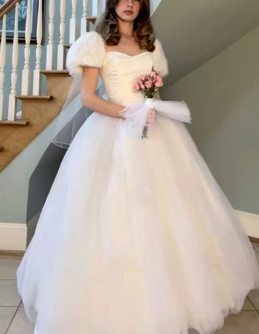 NiceVestidos--White Princess Tulle Long Ball Gown Simple Wedding Dress NV5829