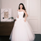 White Off The Shoulder Tulle Wedding Dress Satin Bow Bridal Gown  NV7215