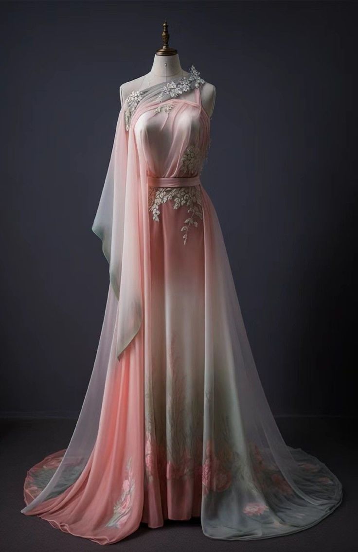 Rosa wunderschöne Retro-Farbverlauf Mode eine Schulter elegante Blumenapplikation A-Linie lange Tüll bodenlangen Abendkleid Ballkleid nv3831