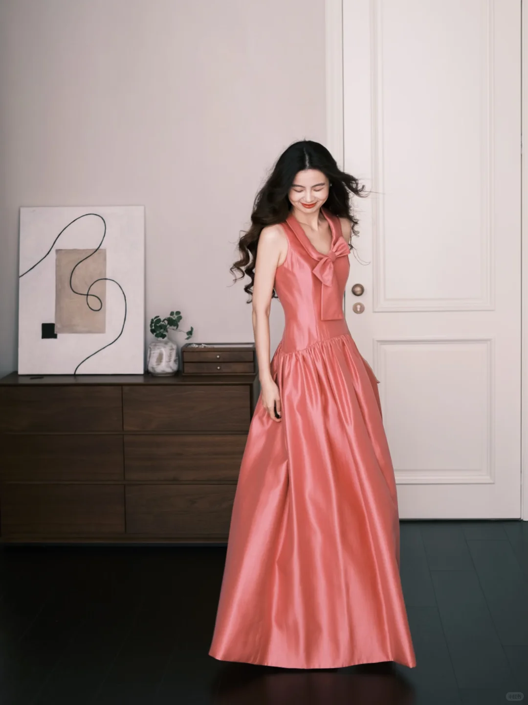 Dusty Pink Halter Satin Bow Long Evening Dress  NV7274