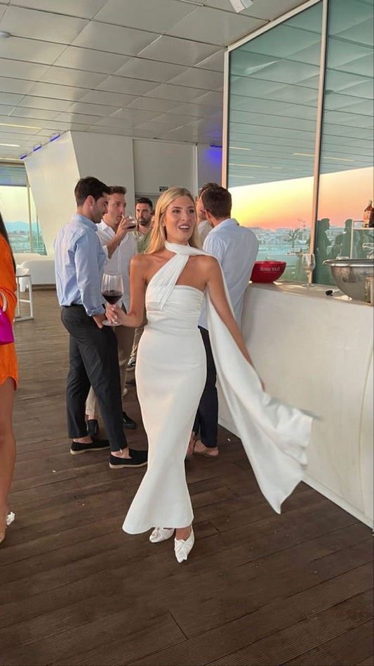 Robe de soirée longue en satin blanc simple et élégante nv2411