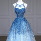 Blue luxurious beaded, sparkling, gorgeous wedding gown, beaded, sequined, floor-length princess ball gown nv5060