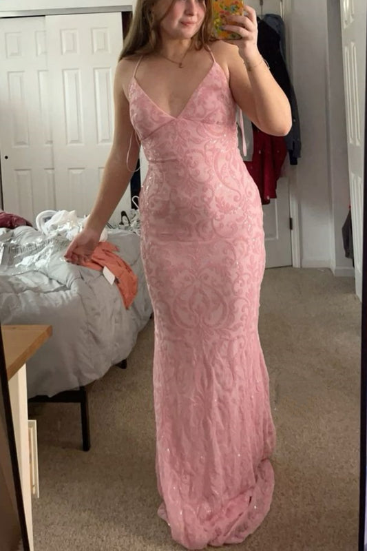 NiceVestidos--Pink Fashion Elegant Floral Long Graduation Dress NV5850