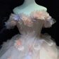 Blush 3D Floral Tulle Long Evening Gown Off The Shoulder Puffy Ball Gown Prom Dress  NV7064
