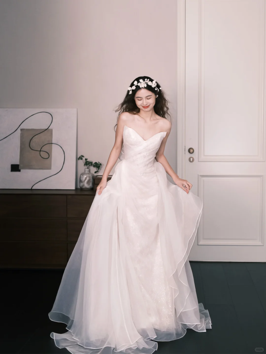 Sweetheart Strapless Sparkly Tulle Mermaid Bridal Gown with Ruffle Overlay  NV7359