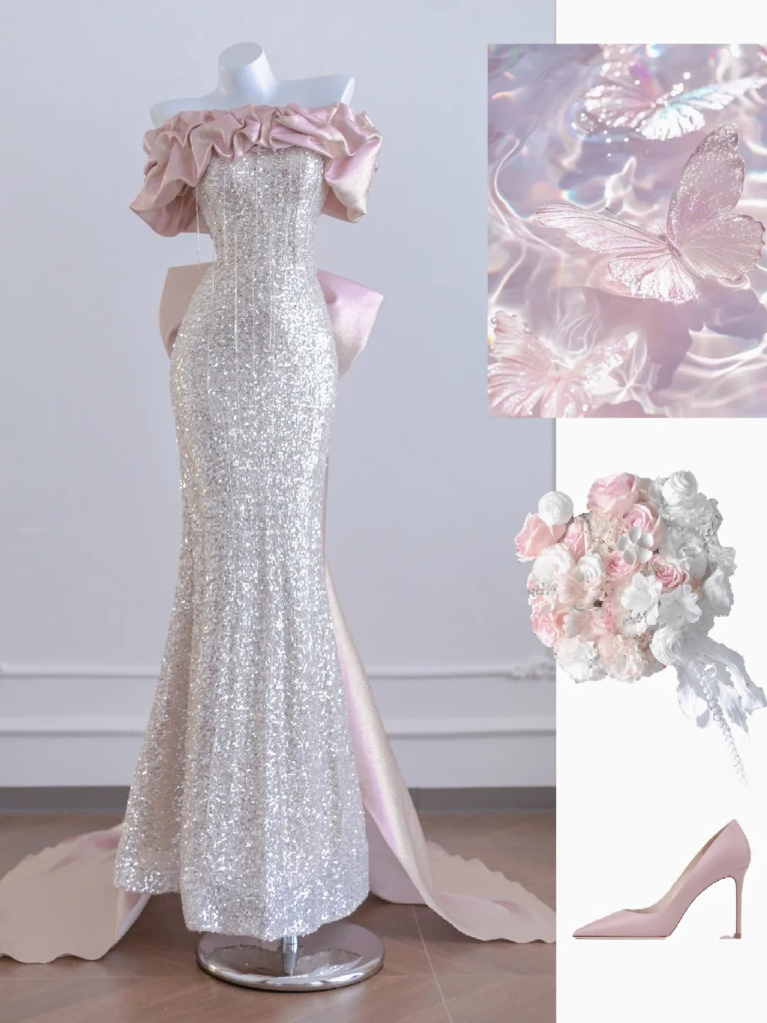 Silver pink fashion exquisite beaded sequins long prom dress evening dress party dress nv4725