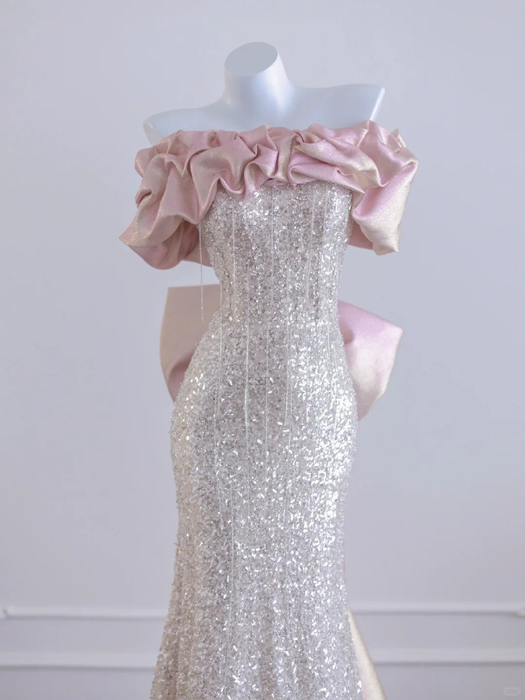 Silver pink fashion exquisite beaded sequins long prom dress evening dress party dress nv4725