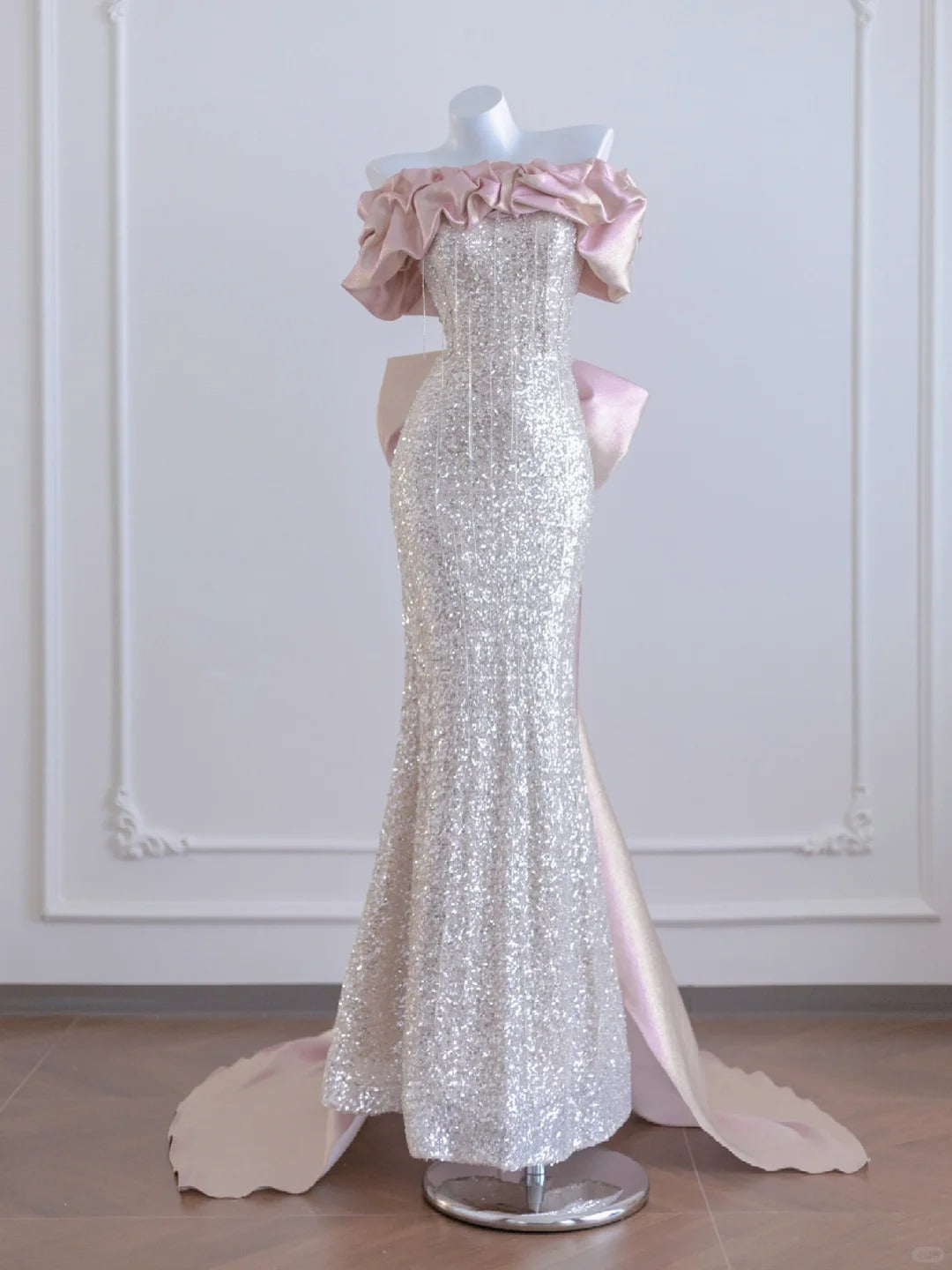 Silver pink fashion exquisite beaded sequins long prom dress evening dress party dress nv4725