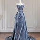 Silver-gray fashionable long satin Prom Dress evening dress nv4963