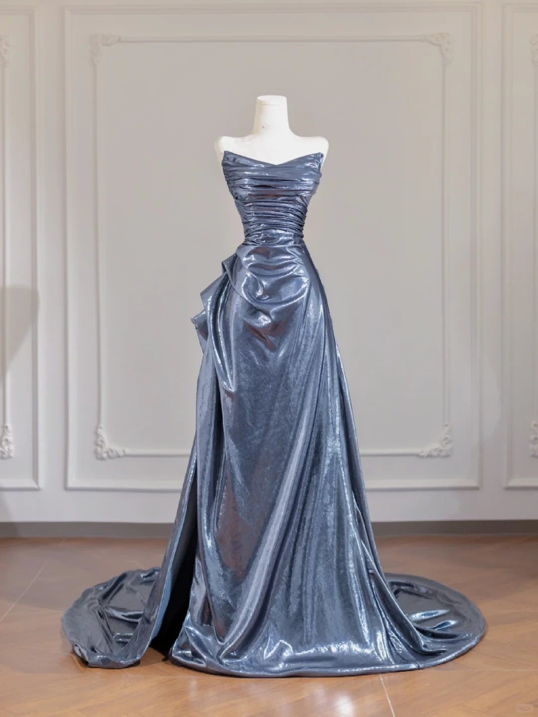 Silver-gray fashionable long satin Prom Dress evening dress nv4963