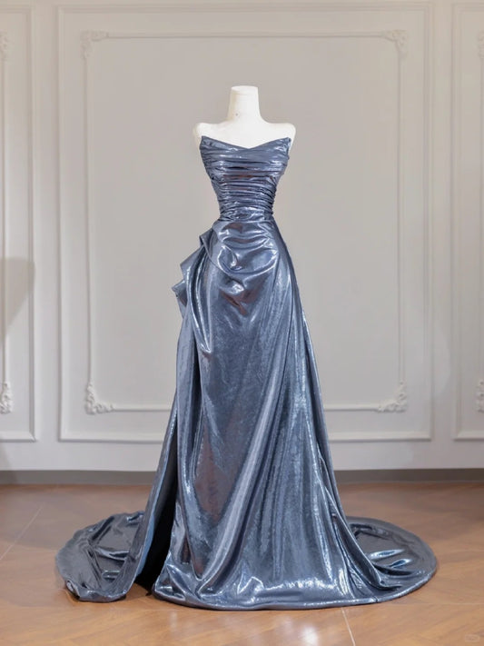 Silver-gray fashionable long satin Prom Dress evening dress nv4963
