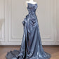 Silver-gray fashionable long satin Prom Dress evening dress nv4963