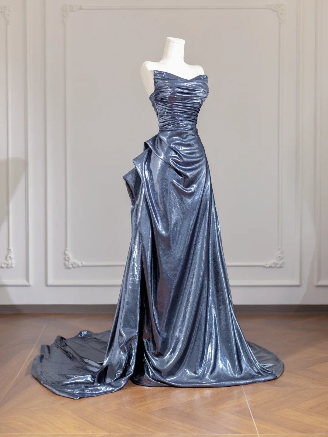 Silver-gray fashionable long satin Prom Dress evening dress nv4963