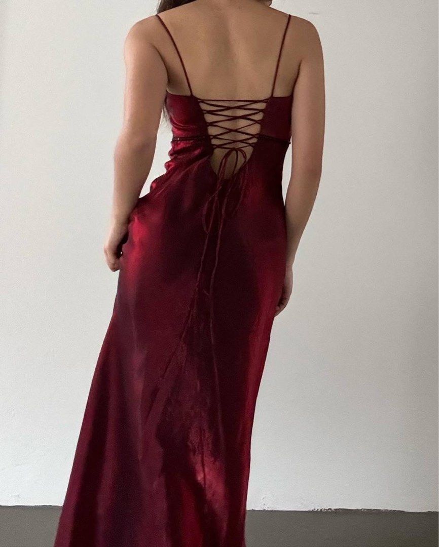 NiceVestidos--Burgundy Retro Long Satin Prom Dress Homecoming Dress Fairy Dress Nv5589